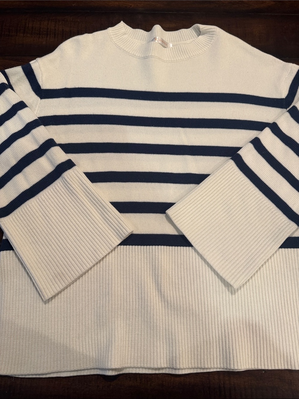 Kirundo Oversized Striped Ribbed Knit Crewneck Sweater - Cream & Navy Small